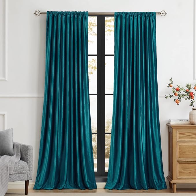 Luxury Teal Velvet Curtains 108 inches Length - Image 3