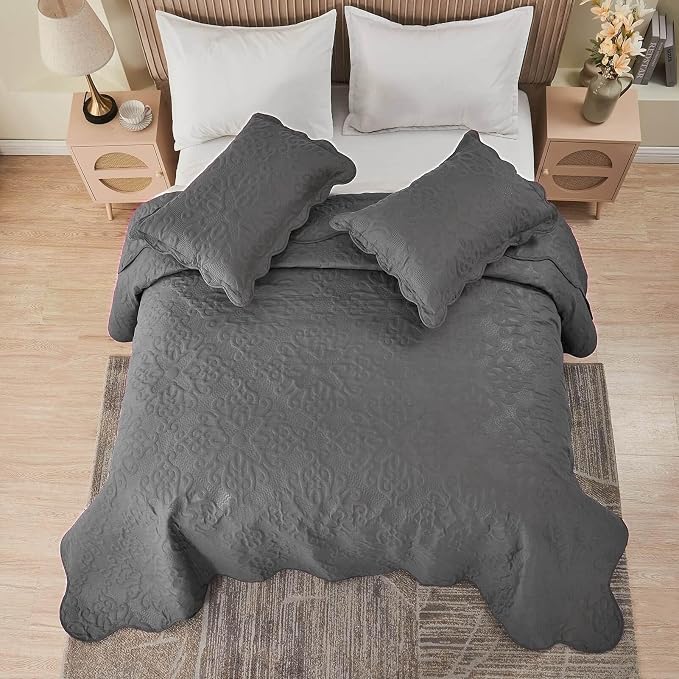 Kingnex 106x96 King Size Lightweight Bedspread Coverlet Set Dark Grey | 3 Pcs - Image 5