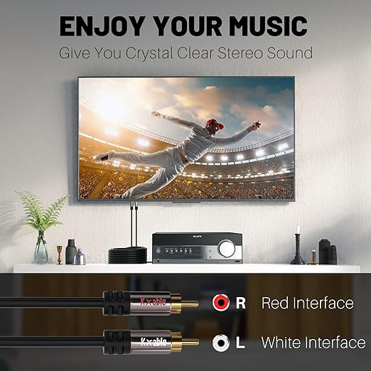 RCA Cable 150FT, 2RCA Male to 2RCA Male Stereo Audio Cable,【Oxygen-Free Copper, Hi-Fi Sound, Double Shielded】2 RCA Car Audio Subwoofer Cord for Home Theater, HDTV, Amplifier, Hi-Fi System, Speaker