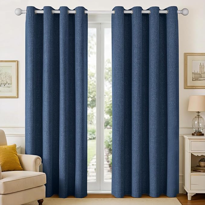 Joydeco Denim Blue Curtains for Bedroom 2 Panels Set, Faux Linen Textured 100% by JOYDECO