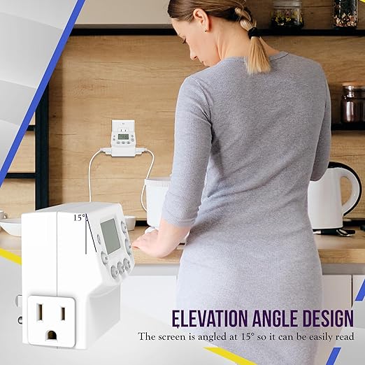 ENERLITES Heavy Duty Programmable Digital Plug-in Timer for Electrical Outlets, Timer Outlet for Lights, Lamps, Grounded Outlet, 7 Day Random, 120V 15A 1200W, HET07, White, 2 Pack