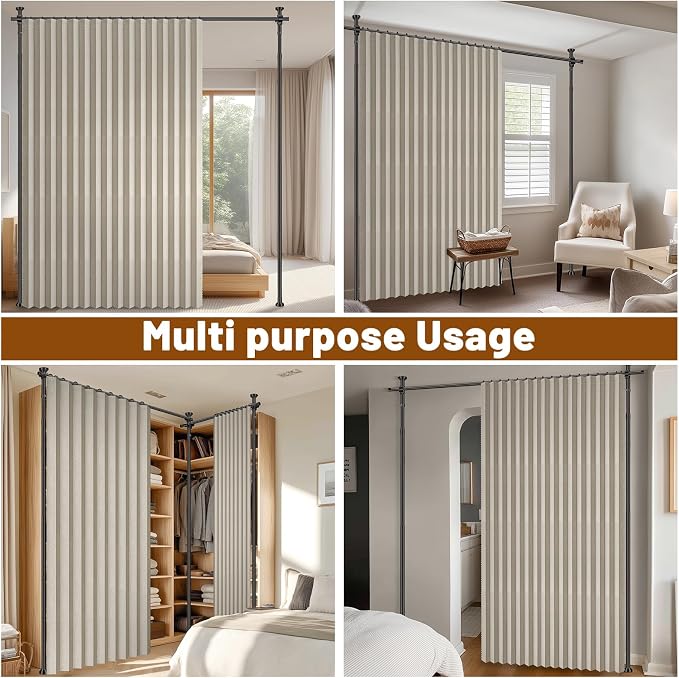 AJAZZ Room Divider Curtain+ Curtain Rods No Drilling Adjustable Tension 43-120× - Image 4