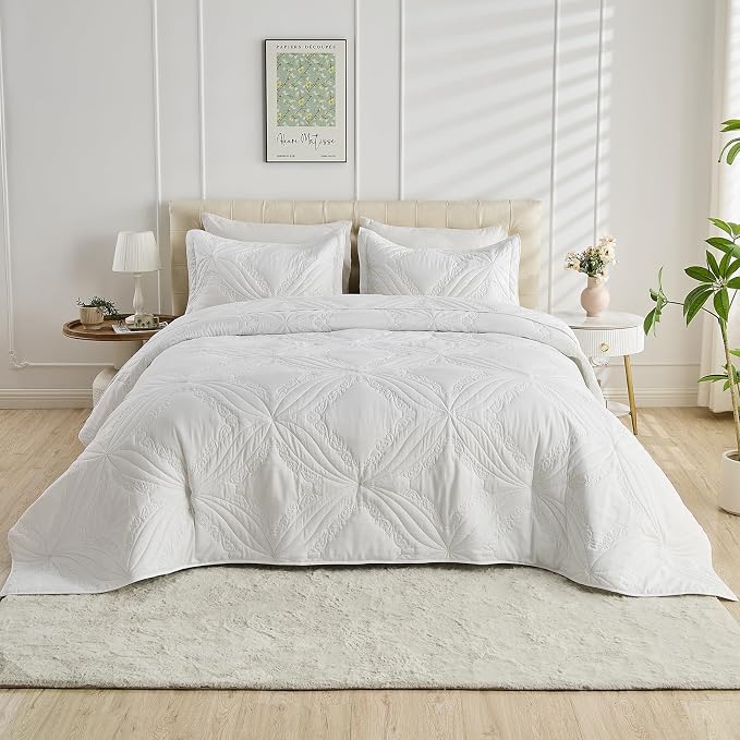 Kingnex Oversized Cal King Bedspreads 120x120 Ultrasonic Quilted White | - Image 2