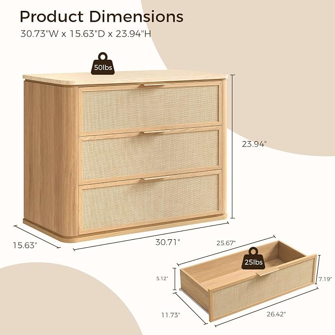 Night Stand, 30.71" W Rattan Nightstand - Image 2