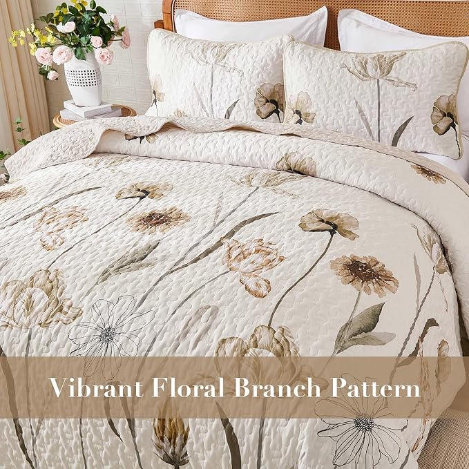 WONGS BEDDING King Floral Quilt Set, Reversible Brown Vintage Coverlet | Soft - Image 5