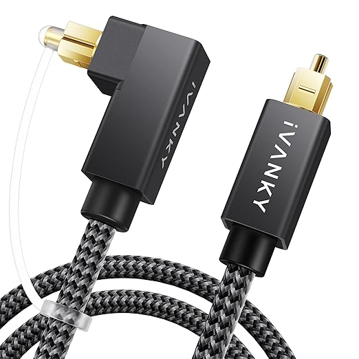 iVANKY Right Angle Optical Audio Cable, 6ft/1.8M 24K Gold-Plated 90 Degree Toslink Digital Fiber Optic Cable, 90° Angled & Lossless Audio S/PDIF Optical Cable for Soundbar, TV, PS5, Xbox, Home Theater
