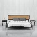 NTC Lupin Wooden Bed Frame with Headboard, Solid Oak and Rubber Wood Foundation with Silent Slats and Wood Central Supports, 1000 Lb Capacity, Effortless Assembly, Queen - Burnt Black