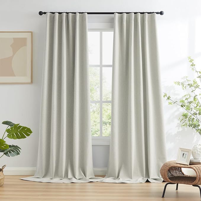 Linen Black Out Curtains 132 Inches 11 FT Long Back Tab Track System Curtains - Image 7