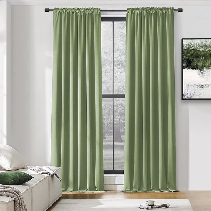 Sage Green Curtains 96 Inch Length Thermal Insulated Room Darkening Blackout by DONREN