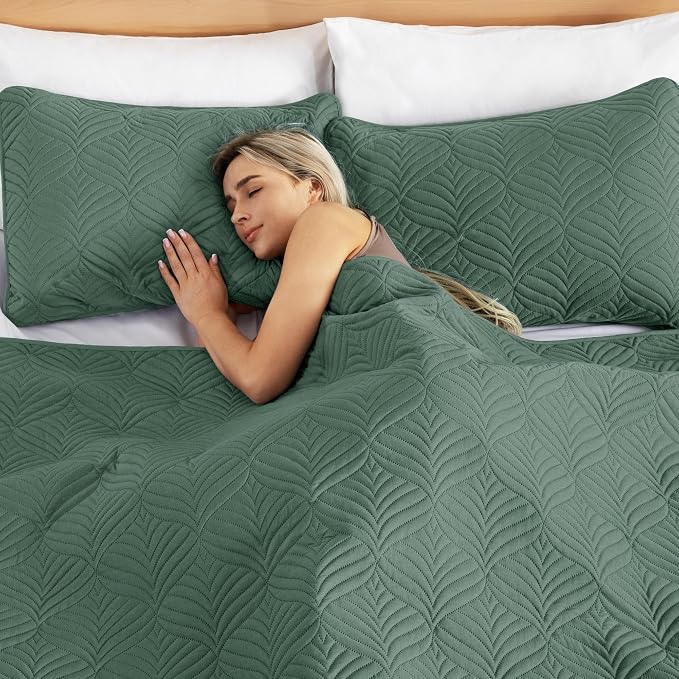 Whale Flotilla Soft Cal King Quilt Bedding Set, Lightweight Bedspreads | Olive - Image 3
