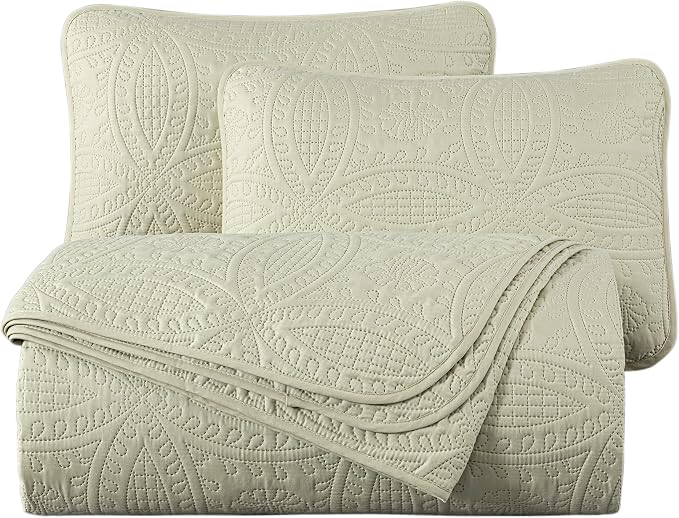 Chezmoi Collection Austin Queen Bedspread Set 3-Piece Pinsonic Quilted - Image 9