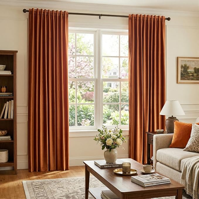 Elegant Orange Velvet Curtains 90 inch Length - Image 4