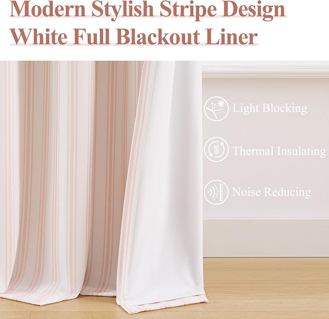 ZJDECOR Pink Stripe Full Blackout Curtain Panels 84 Inches Long, Rod Pocket | - Image 2