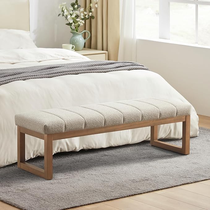 Zihanhome 52.7" Bedroom Bench for End of Bed, Modern Upholstered Teddy Fabric - Image 2