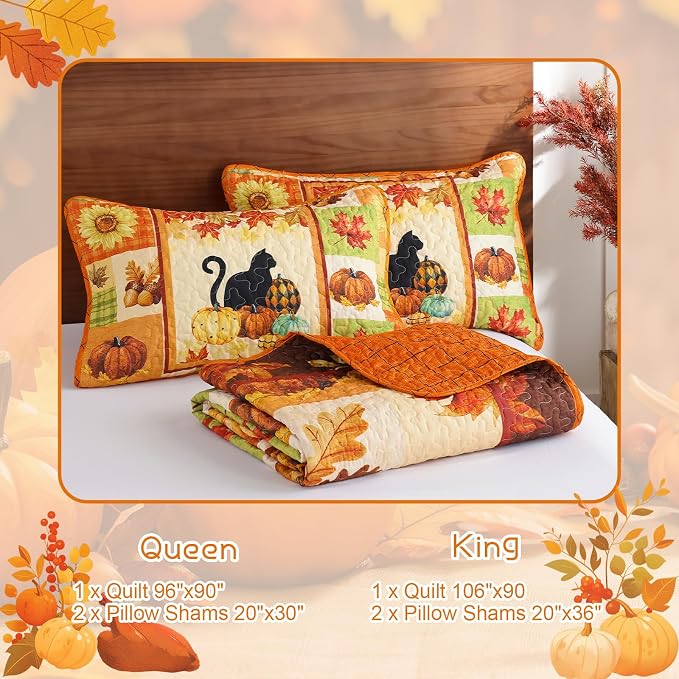 Yiran Happy Thanksgiving Harvest Fall Quilt Set King Size | Pumpkin Maple - Image 7