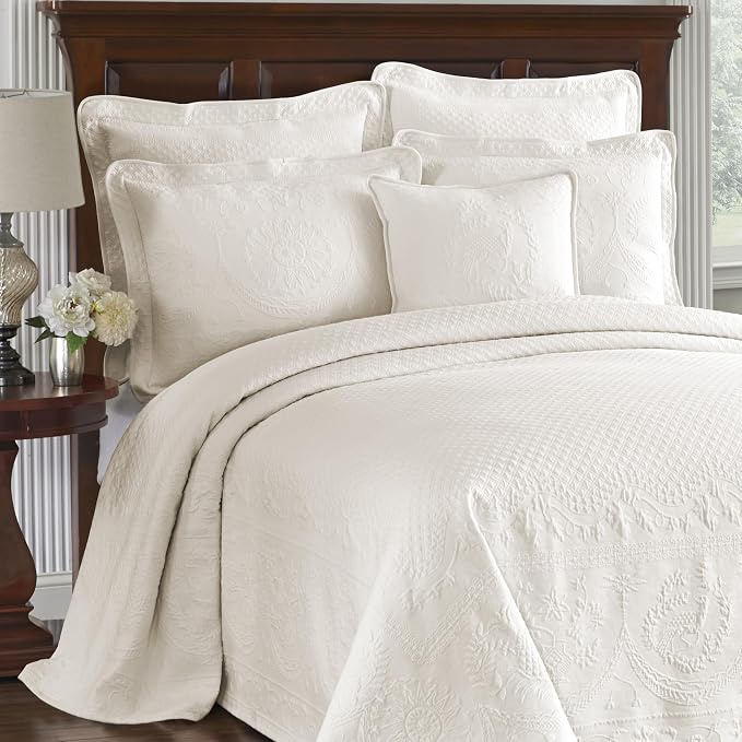 King Charles Modern Farmhouse Floral Matelasse Bedspread, 100% Cotton - Image 2