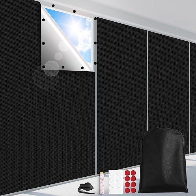 FADOTY 100% Blackout Curtains, No Drill, Sun Heat Light Blocker by FADOTY
