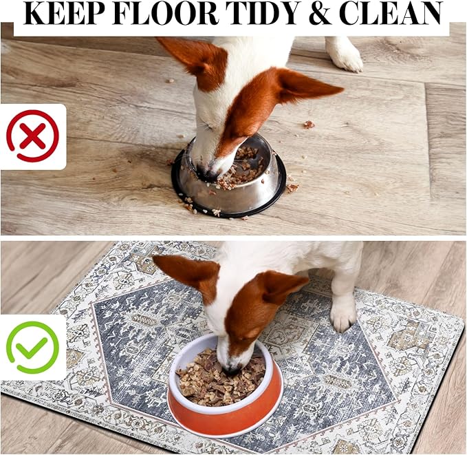 Dog Food Mats for Floors Absorbent, Pet Cat Food Mat - Non Slip Dog Bowl Mats for Food and Water, Eco-Friendly Boho Dog Placemats Feeding Mat Pet Supplies