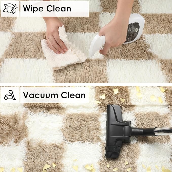 KICMOR Living Room Rug 7x9 Area Rug, Large Fluffy Shag Shaggy Fuzzy Checkered - Image 4