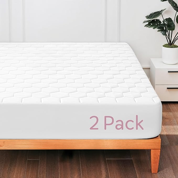 Hearth & Harbor 2 Pack Twin XL Size Quilted Fitted Mattress Pad Cover, 100% Waterproof Mattress Protectors, College Dorm Room Essentials, Deep Pocket Fitted Mattress Cover 8" - 21", White