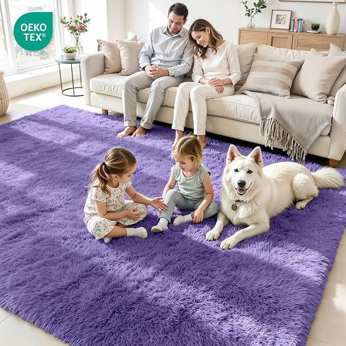 6x9 Fluffy Area Rug for Living Room: Soft Non-Slip Purple Bedroom Carpet | - Image 4