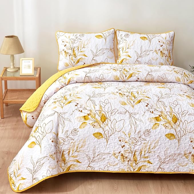 Anibedding Yellow Quilt Set King, Botanical Bedspread Bedding Set | Soft - Image 7