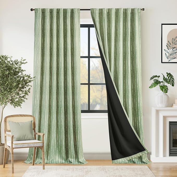 jinchan Boho Blackout Curtains 96 Inches Long Moon Phase Printed Drapes | Sage - Image 2