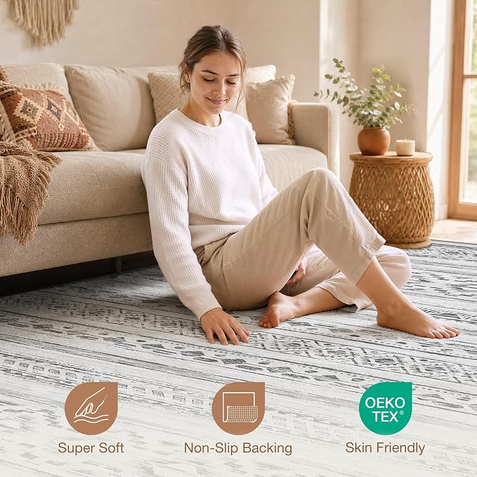 cotiled Boho 9x12 Area Rug for Living Room: Large Moroccan Washable Rug | Solve - Image 4