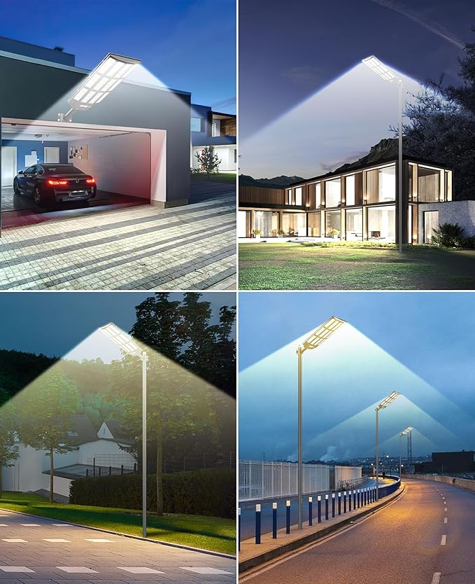 JAYNLT Y-12000W Solar Street Lights Outdoor,3000K/4000K/6500K Commercial Parking Lot Lights Dusk to Dawn,Solar Flood Lights Outdoor for Basketball Court, Yards, Driveways, Farms
