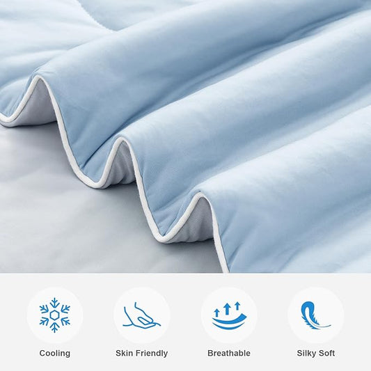 EASELAND Cooling Comforter King, Cold Touch Fabric Absorbs Body Heat, Double-Sided Cool Design Soft Fluffy Cooling Blanket for Night Sweats Hot Sleeper (Blue, King(108"X90"))