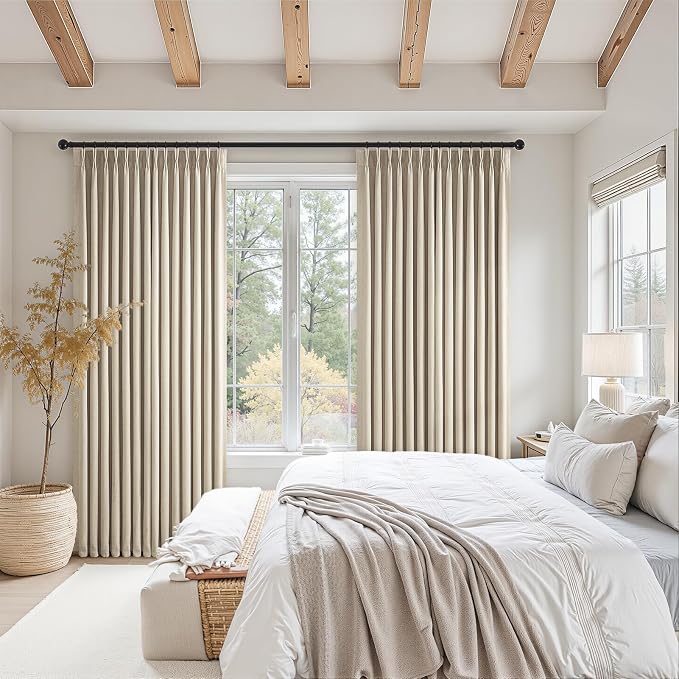 Pinch Pleated Full Blackout Linen Curtains 120 Inch - Image 5