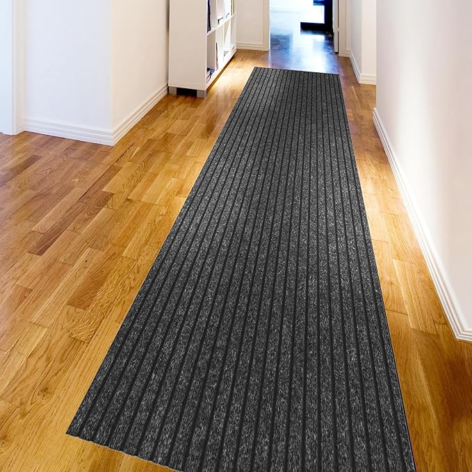 Ottomanson 2' x 12' Hallway Runner with Scraper Pile Extra Durable Non-Slip Rug Mat for Indoor & Outdoor Use - Ideal for Kitchen, Entryway, Patio & Garage - High-Traffic Carpet, Black