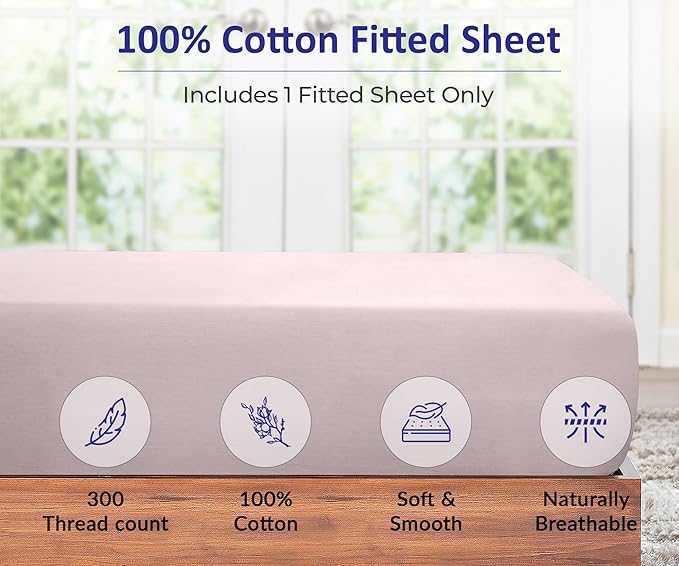 ROYALE LINENS 300 Thread Count 100% Long Staple Combed Cotton Fitted Sheet California King - Super Soft Deep Pocket Bottom Sheet - Fitted Sheets Only - Elastic Sheets (Cal King, Lavender)