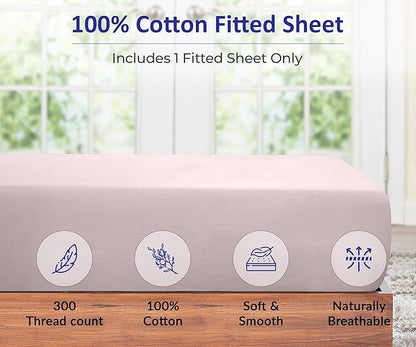ROYALE LINENS 300 Thread Count 100% Long Staple Combed Cotton Fitted Sheet California King - Super Soft Deep Pocket Bottom Sheet - Fitted Sheets Only - Elastic Sheets (Cal King, Lavender)
