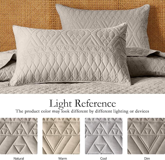 akkialla Full/Queen Quilt Set, Taupe Lightweight Microfiber Bedspread Coverlet - Image 5