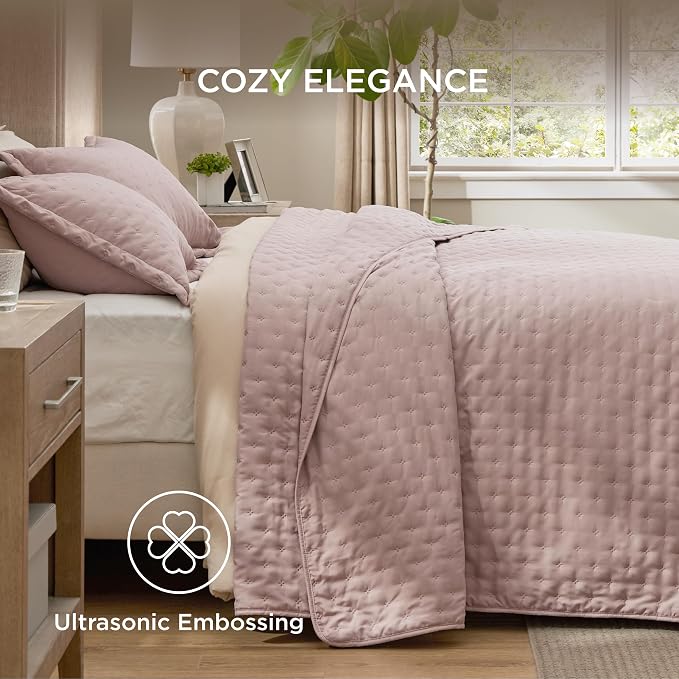 Bedsure Quilts Queen Size Bedspread, Thin Comforter, Dusty Rose Coverlet | - Image 4