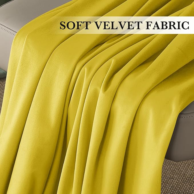 RYB HOME Chartreuse Yellow Velvet Curtains 84 inches Bedroom Living Room | - Image 5