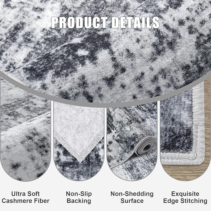 2x3 Washable Entryway Rug: Modern Abstract Soft Carpet Dark Black | - Image 6