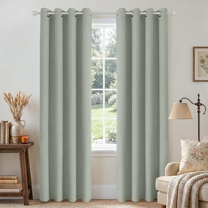 Joydeco Sage Green, Linen 100% Blackout Curtains by JOYDECO