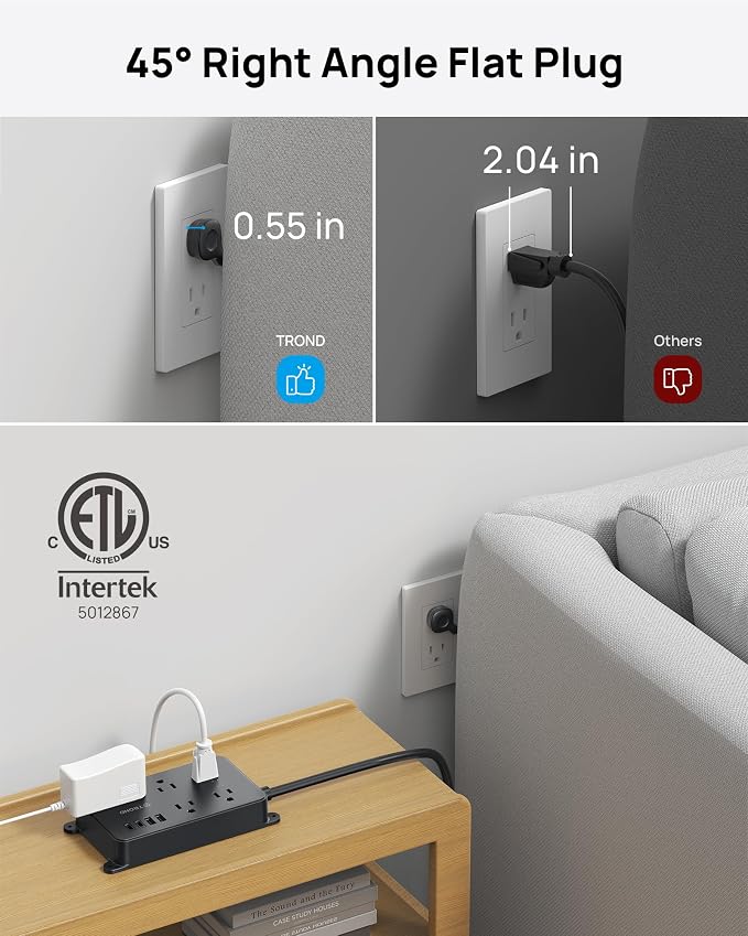 TROND Power Strip Surge Protector, Wall Mount, ETL Listed | 5 Widely-Spaced - Image 4