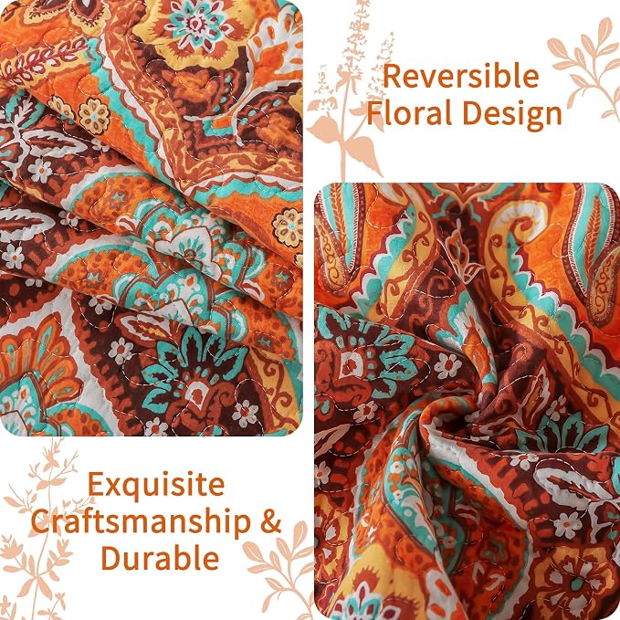 VAPUTAR 100% Cotton Face Quilts Queen Size, Queen Quilt Bedding Set | Bohemian - Image 4