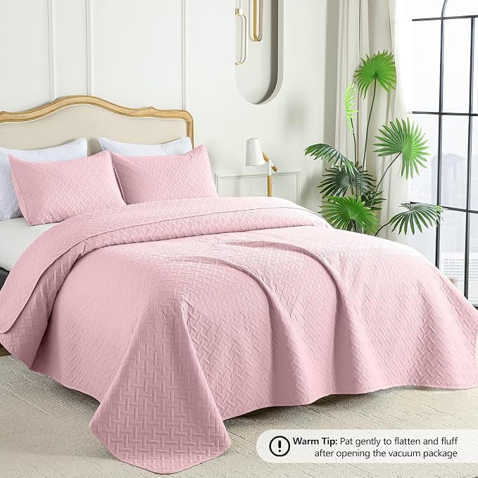 FLYMME Oversized King/California King Quilt Set 118"x106", Pure Pink 3-Piece - Image 2