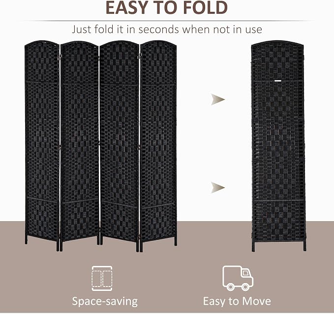 HOMCOM Room Divider 4-Panel, 6FT-Tall Folding Privacy Screen, Hand-Woven Design - Image 3