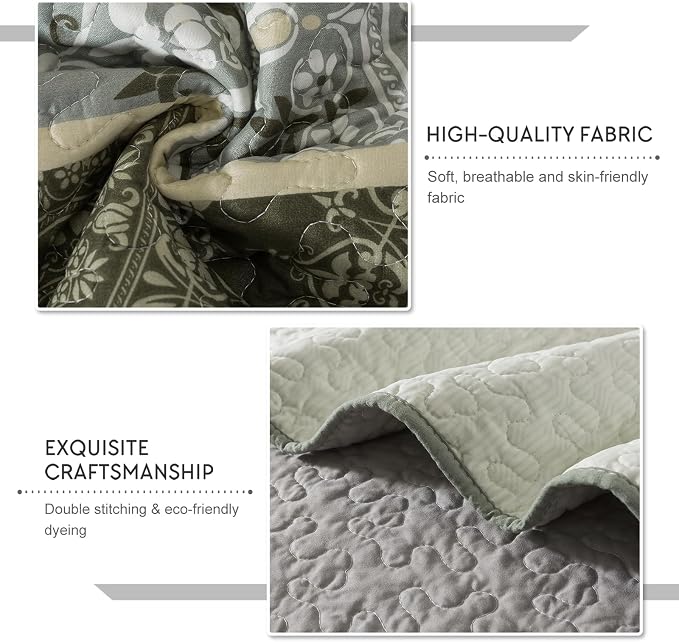 3-Piece Quilt Set Floral Printed Oversized Quilted Bedding Set Quilted - Image 4