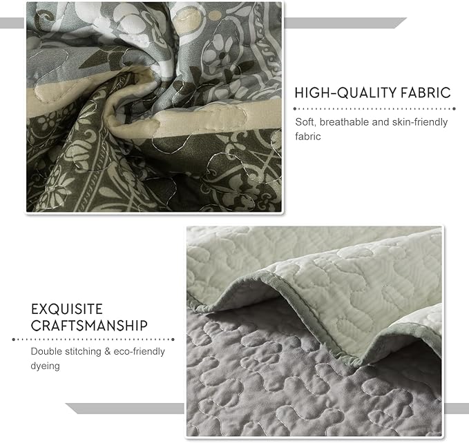 3-Piece Quilt Set Floral Printed Oversized Quilted Bedding Set Quilted - Image 4