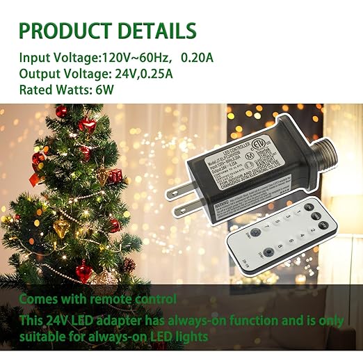 SIGANDG 24V 6W 8 Mode LED Controller with Memory Function and IR Remote Control Low Voltage Transformer for Holiday String Lights,not Fit for 8 Mode with Control Box and 1 Mode String Light(1 pcs)