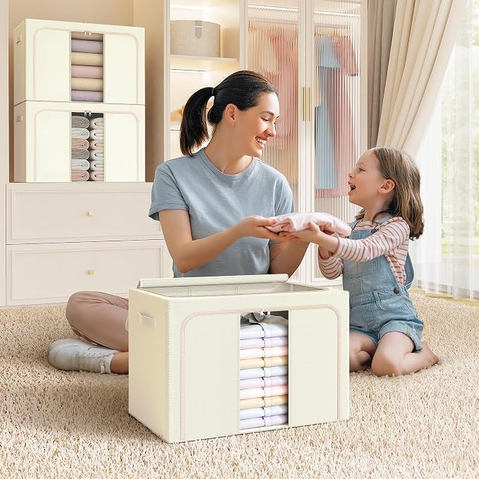Clothes Storage Bins with Metal Frame, Foldable Clothes Organizers Storage - Image 7