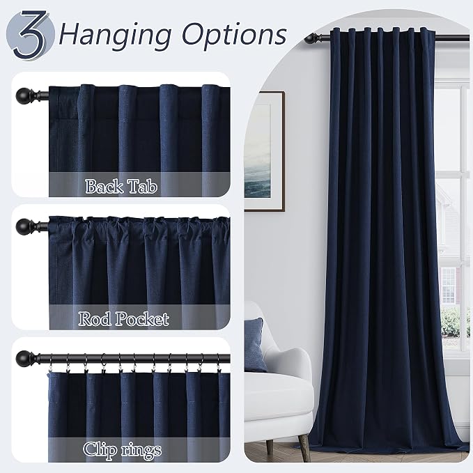 Navy Blue 100% Blackout Curtains 84 Inch Length 2 Panels Set - Image 6