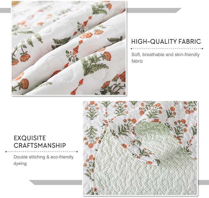 3-Piece Quilt Set Quilted Bedspread Lightweight Coverlet Set Garden Style - Image 4