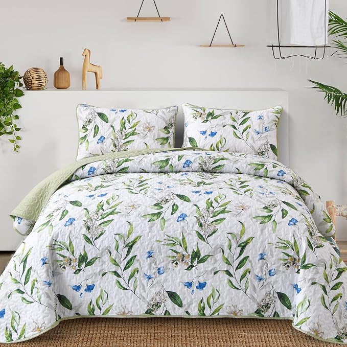Anibedding Queen Quilt Set, Floral Botanical Bedspread by Anibedding